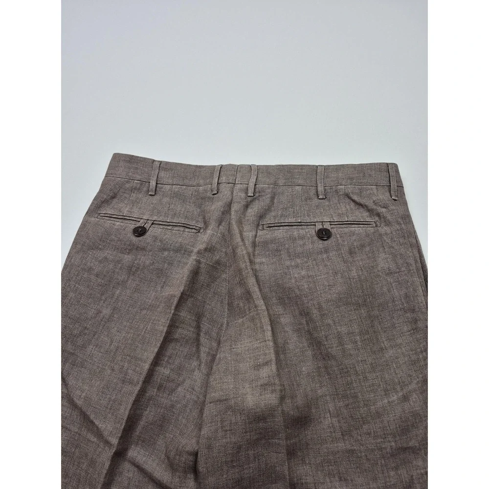 Rota Pantaloni Trousers Linen Mens 31x29 Brown Linen Flat Front Cuffed Italy 48